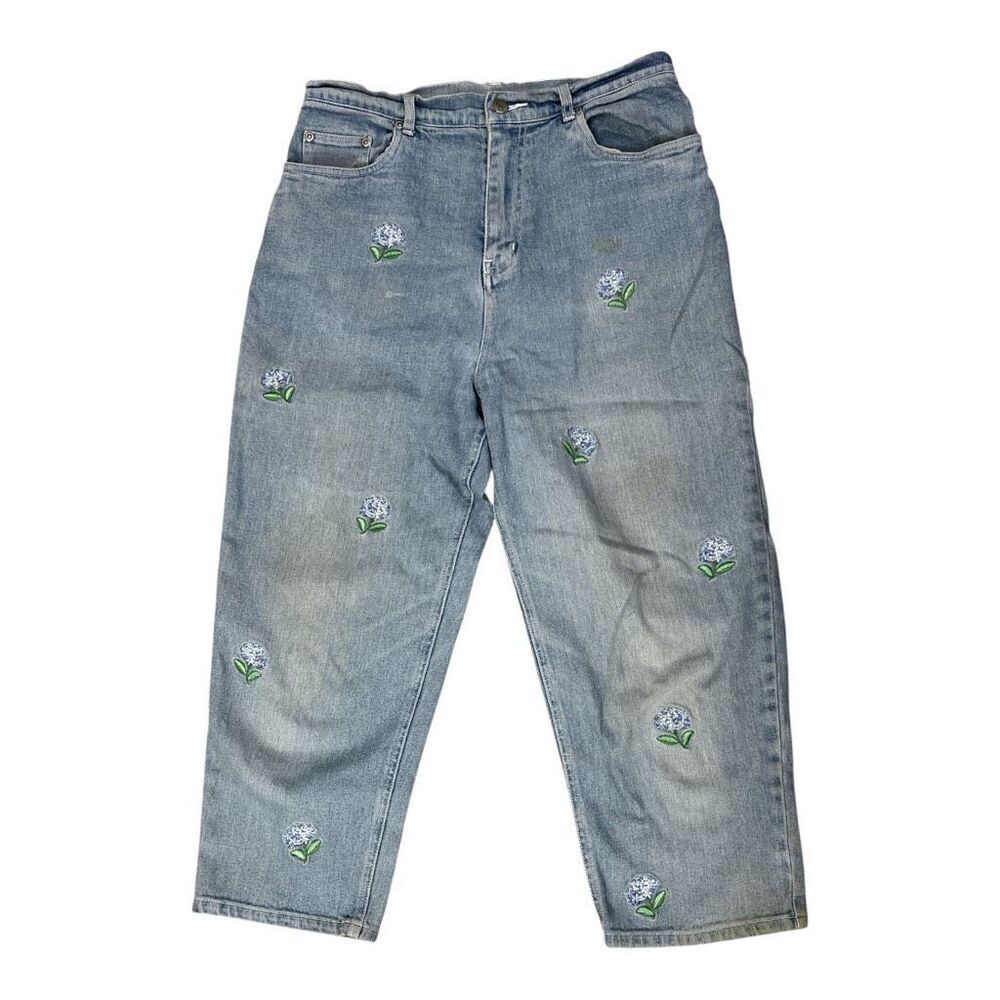 Vintage 80’s Quaker Factory High Rise Floral Embroidered Denim Cropped Jeans 10